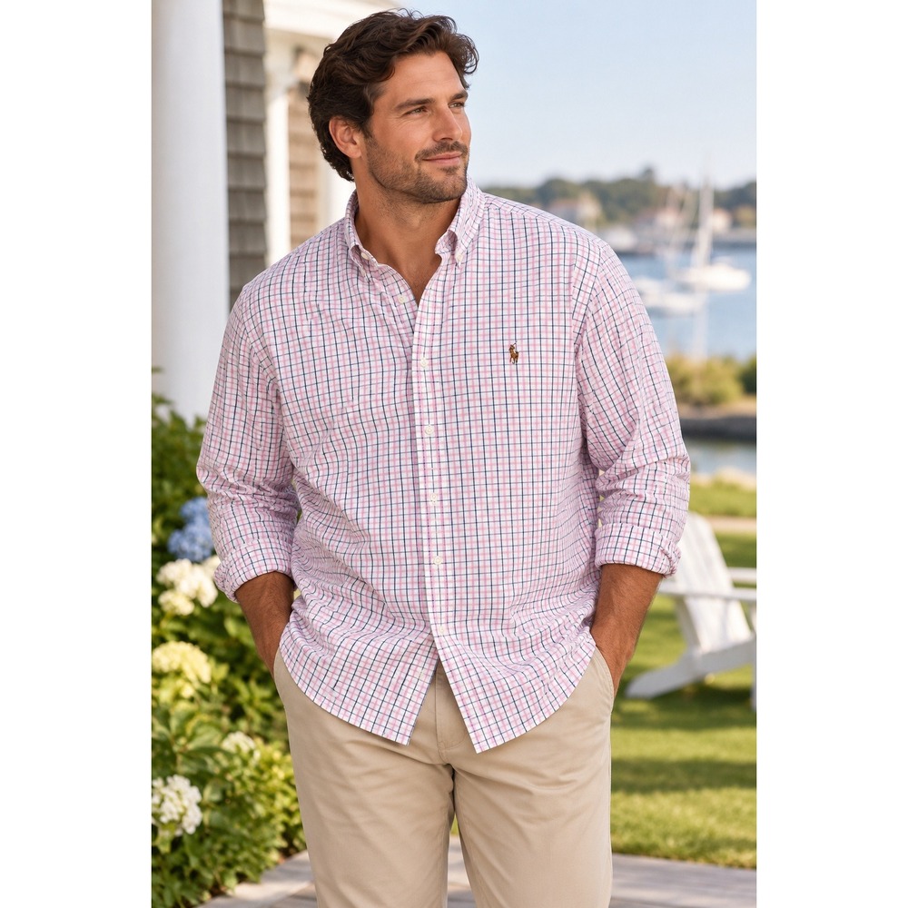 Ralph Lauren Classic Fit Pink Navy Tattersall Check Cotton Shirt 17.5 32/33 XXL